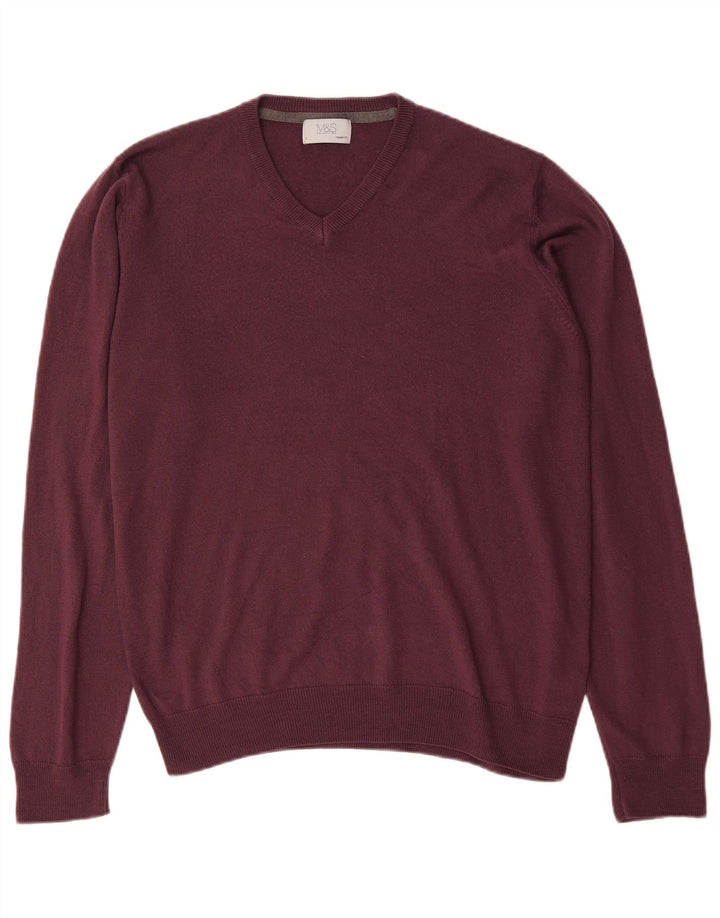 Marks & Spencer Herren-Pullover, reguläre Passform, V-Ausschnitt, Größe L, Burgunderrot