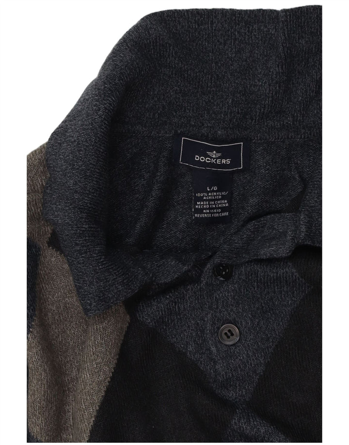 DOCKERS Herren-Pullover mit Polokragen, Größe L, Marineblau mit Argyle-Muster/Diamantmuster