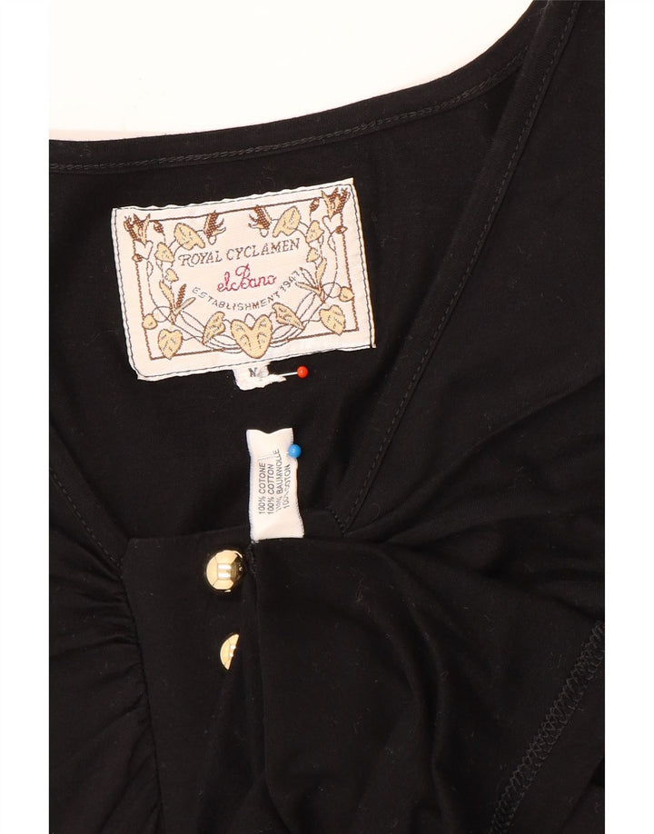 Vintage Damen Tunikakleid UK 14 Mittelschwarze Baumwolle