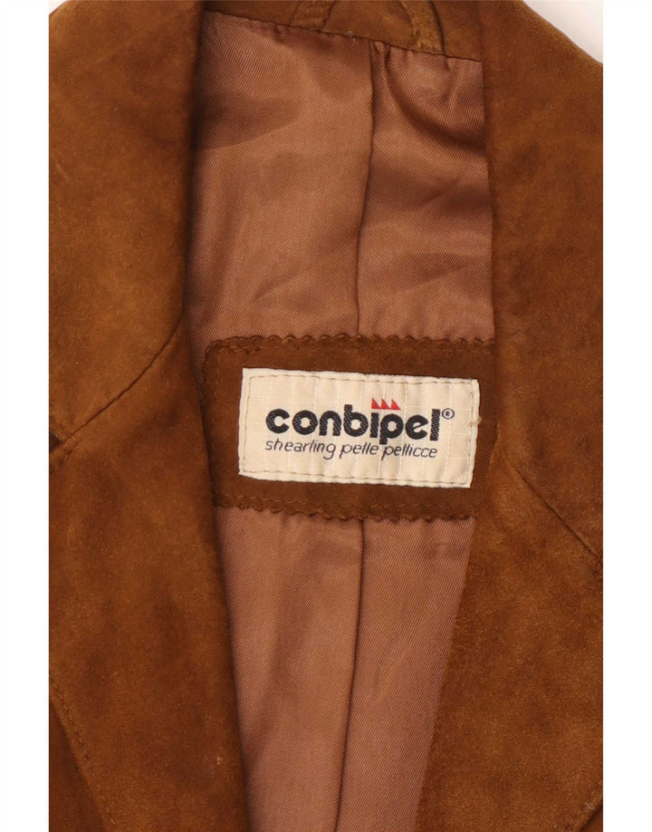Conbipel Damen Wildlederjacke IT 42 Mittelbeiges Fischgrätenleder