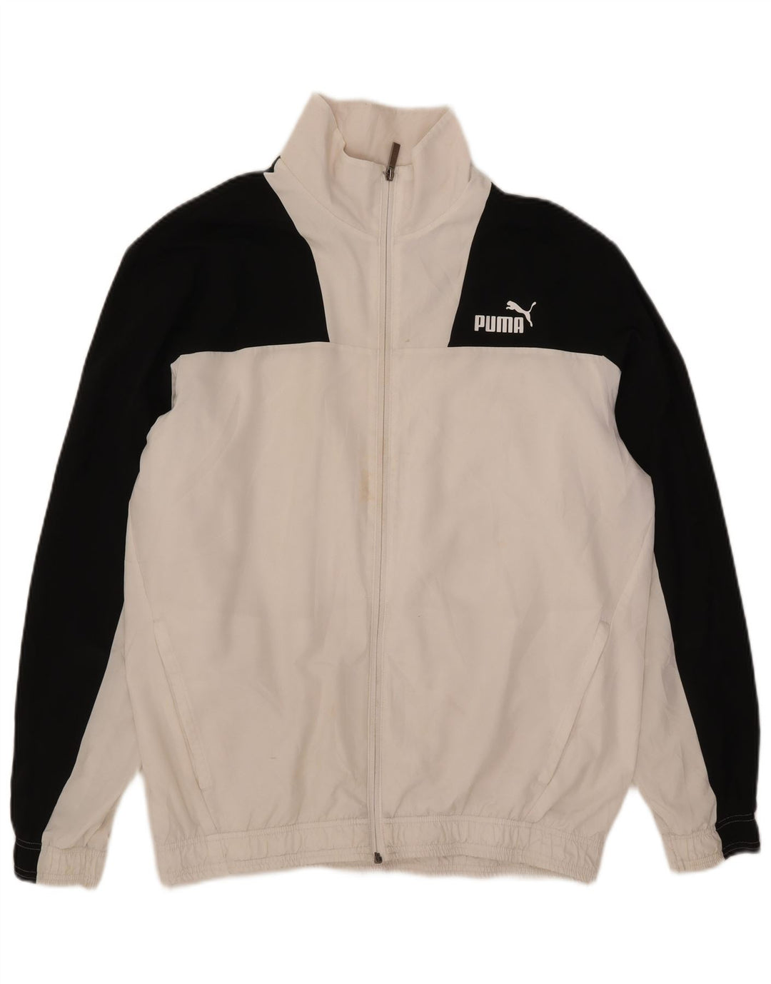 Puma Herren-Trainingsanzug-Top-Jacke, großes weißes Farbblock-Polyester