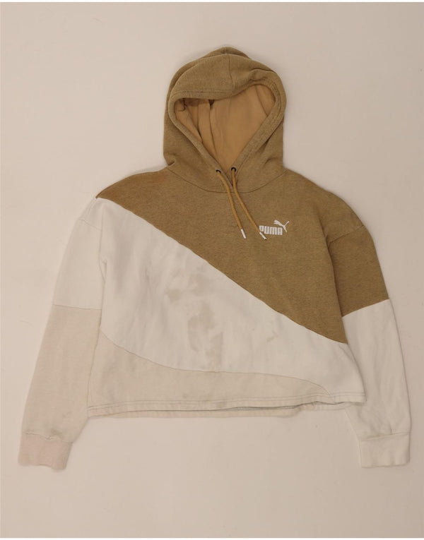 Puma Womens Crop Oversized Hoodie Pullover UK 14 Mittelbeige Farbblock
