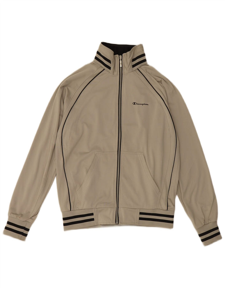 Champion Herren-Trainingsanzugoberteil aus mittelbeigefarbenem, gestreiftem Polyester