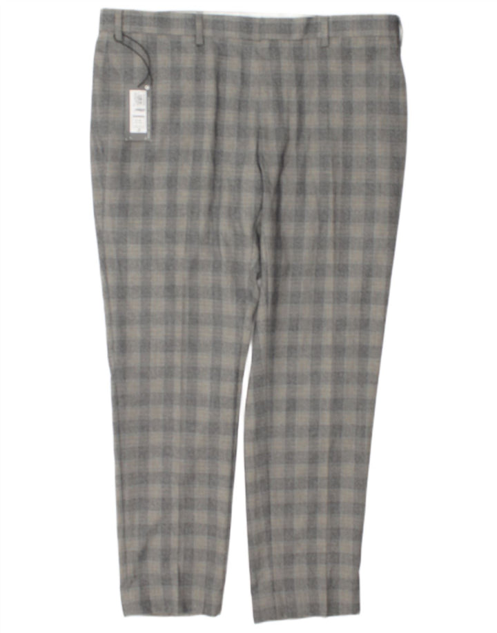 Marks & Spencer Slim-Anzughose für Herren, W38, L29, grau kariertes Polyester