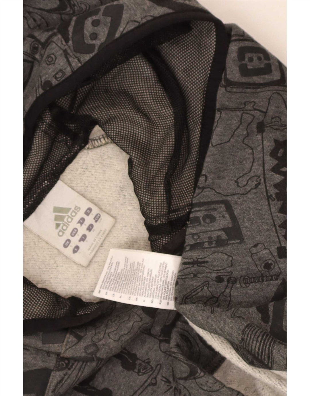 Adidas Herren Kapuzenpullover mit abstraktem Muster und grafischer Grafik, Größe S, Grau, Baumwolle