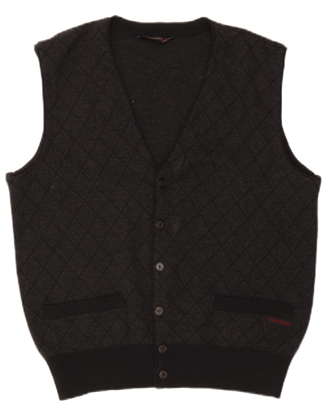 Paul & Shark Herren-Strickjacke, ärmellos, Größe S, Grau Argyle/Diamant