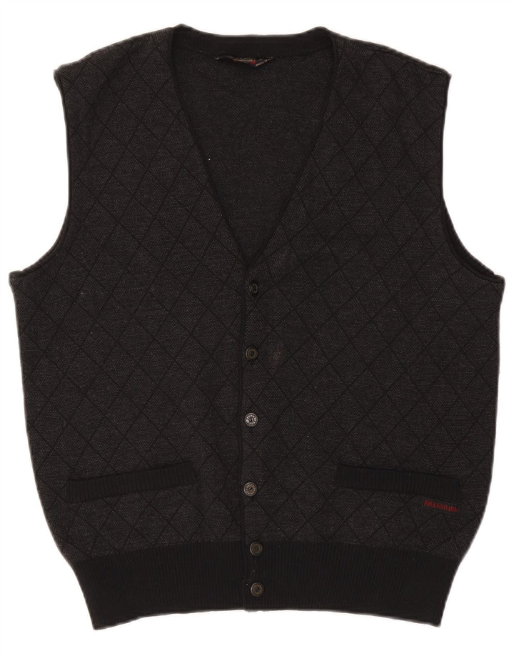 Paul & Shark Herren-Strickjacke, ärmellos, Größe S, Grau Argyle/Diamant