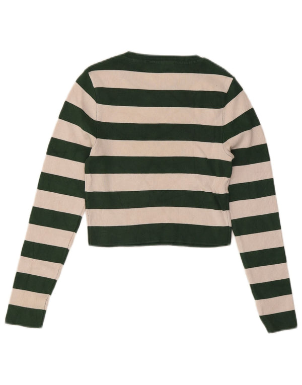 Zara Damen Crop Top Langarm UK 12 Mittelgrün gestreift Viskose
