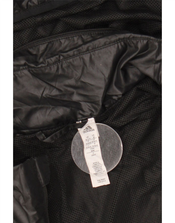 ADIDAS Womens Graphic Hooded Rain Jacket UK 12/14 Mittelschwarzes Polyester