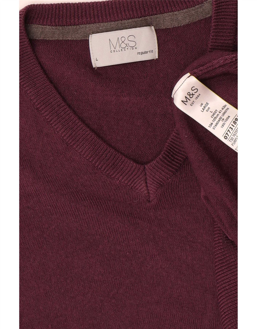 Marks & Spencer Herren-Pullover, reguläre Passform, V-Ausschnitt, Größe L, Burgunderrot