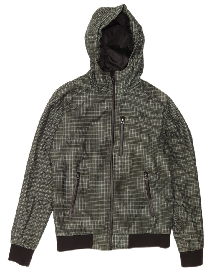 Zara Herren-Bomberjacke mit Kapuze, UK 38, mittelgrün, kariert, Polyester
