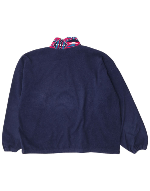 Vintage Herren-Fleecepullover mit Reißverschluss, XL, Marineblau, geometrisch