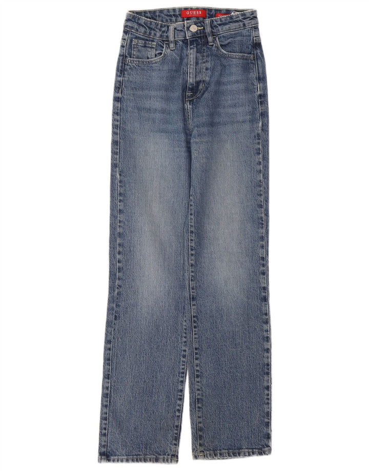 Guess Damen Straight Jeans W24 L29 Blaue Baumwolle