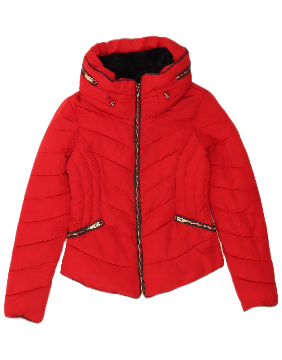 Zara Damen Kapuzenjacke, wattiert, UK 6, XS, Rot, Polyester
