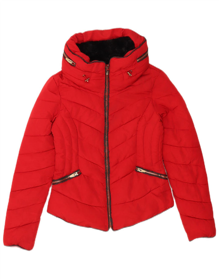 Zara Damen Kapuzenjacke, wattiert, UK 6, XS, Rot, Polyester