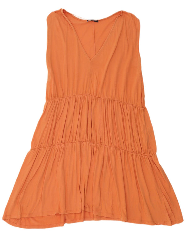 Zara Damen Ärmelloses A-Linien-Kleid UK 14 Mittelorange Baumwolle