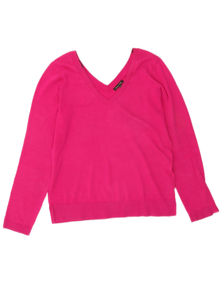 Massimo Dutti Damen-Pullover mit V-Ausschnitt, UK 14, mittelrosa, Baumwolle