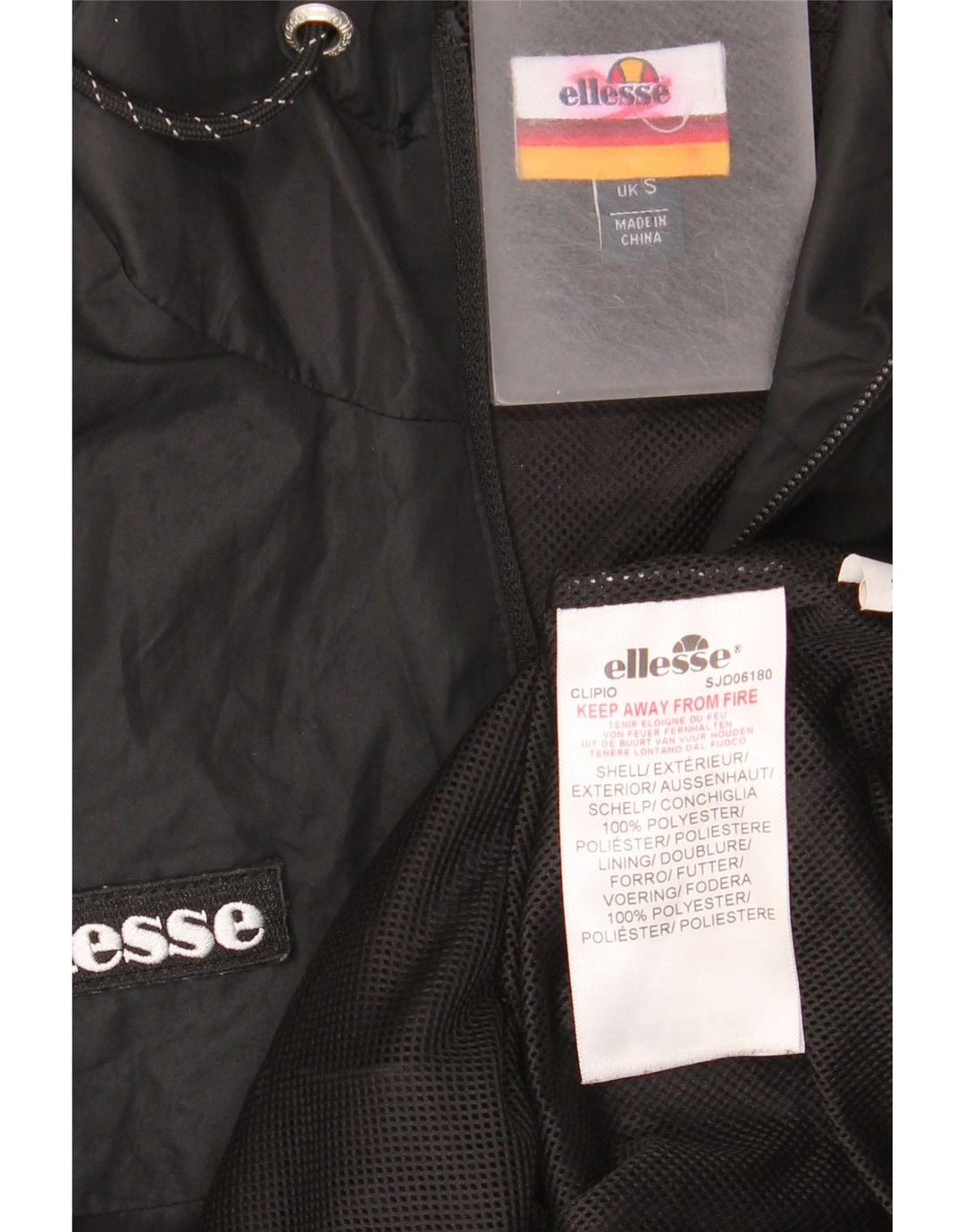 Ellesse Herren-Regenjacke mit Kapuze und Grafik, UK 36, Größe S, Schwarz, Polyester
