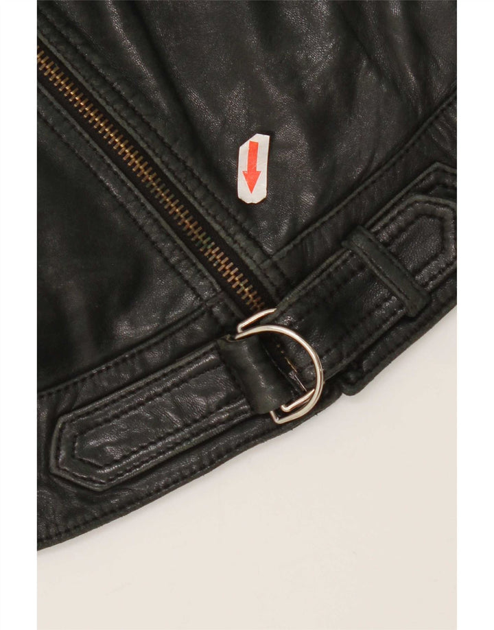 Massimo Dutti Damen Biker-Lederjacke UK 10 Small Schwarz