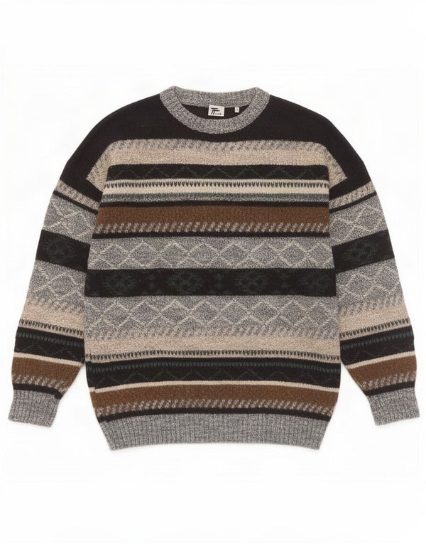 Vintage Herren-Pullover mit U-Boot-Ausschnitt, mittelgroß, mehrfarbig, geometrisch