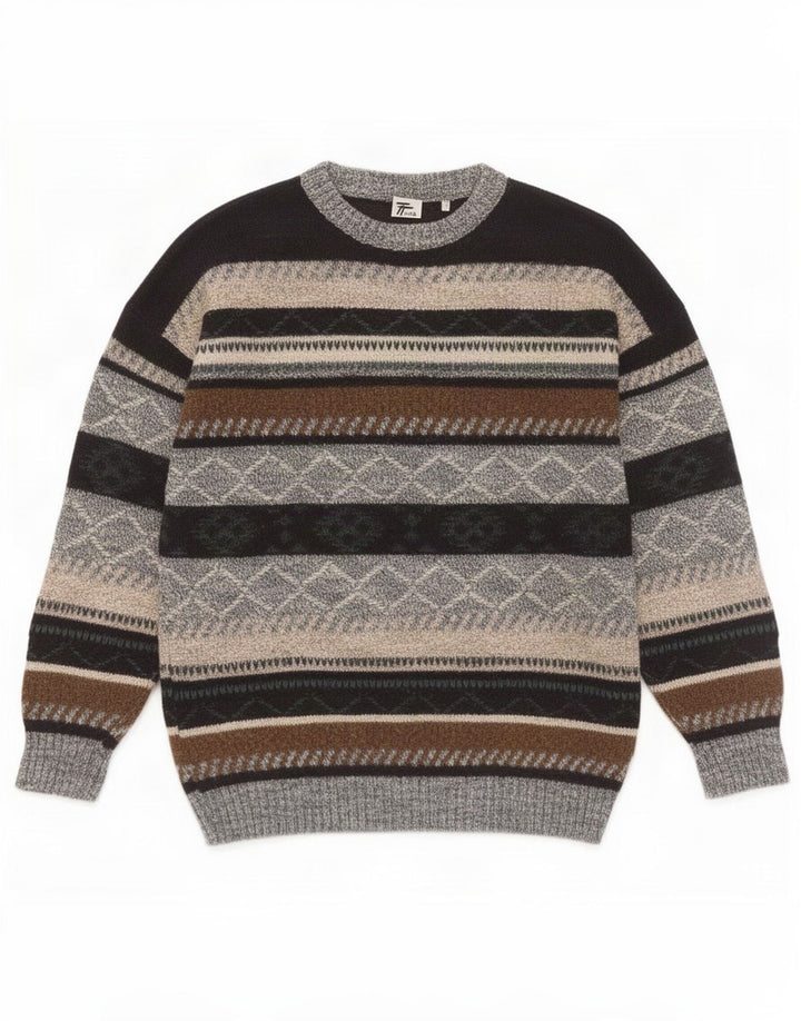 Vintage Herren-Pullover mit U-Boot-Ausschnitt, mittelgroß, mehrfarbig, geometrisch