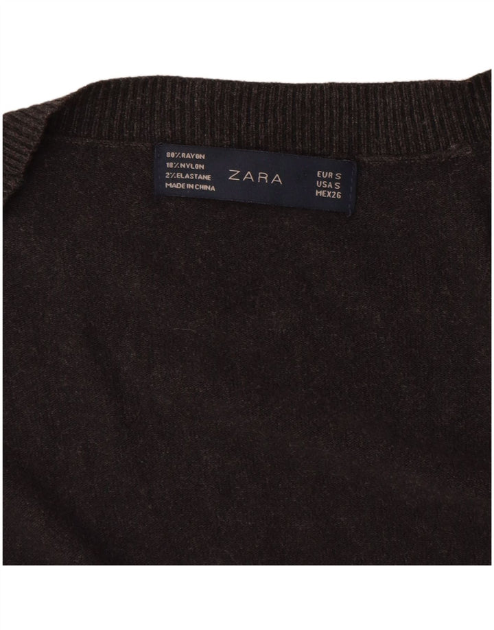 ZARA Damen Longline-Cardigan-Pullover UK 10 Small Grau Rayon