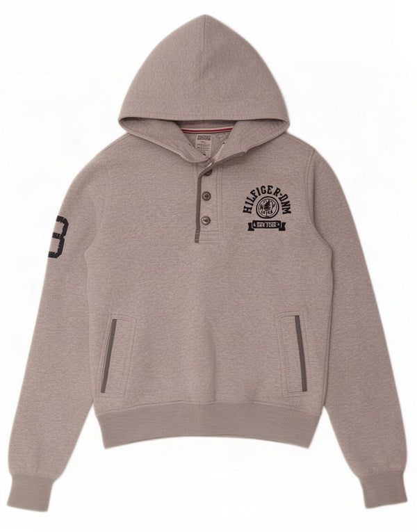Tommy Hilfiger Herren-Kapuzenpullover mit grafischem Knopfkragen, klein, grau gefleckt