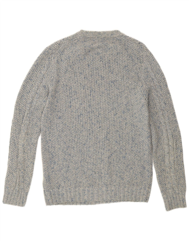 Massimo Dutti Herren-Pullover mit Rundhalsausschnitt, groß, blau gesprenkelte Wolle