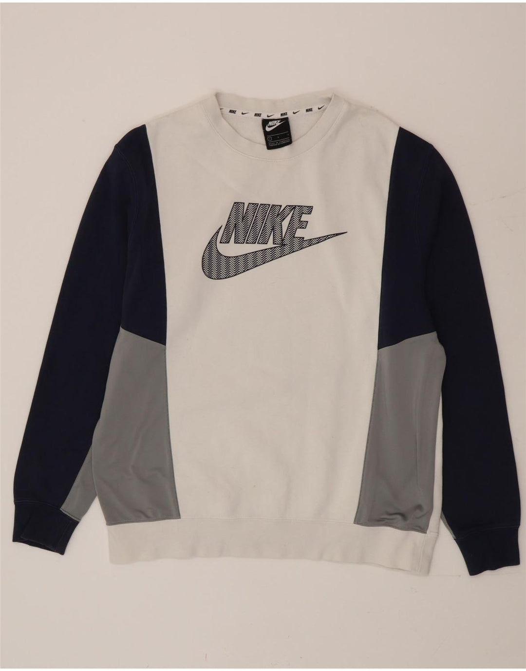 Nike Herren-Sweatshirt mit Grafik, groß, weiße Farbblock-Baumwolle