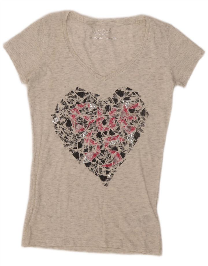 Guess Grafik-T-Shirt-Oberteil für Damen, Größe S, Gr. 8, Grau gefleckt
