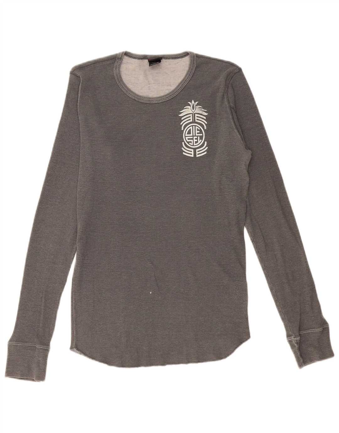 Diesel Womens Graphic Top Langarm UK 12 Mittelgraue Baumwolle