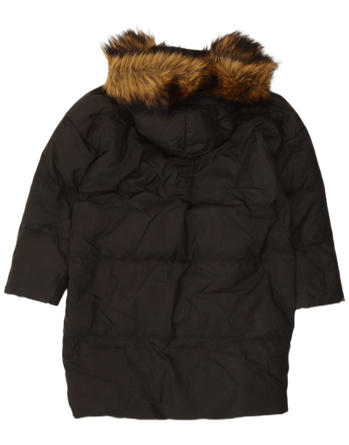 Zara Damen Übergroßer, gepolsterter Mantel mit Kapuze, UK 10, Small, schwarzes Nylon