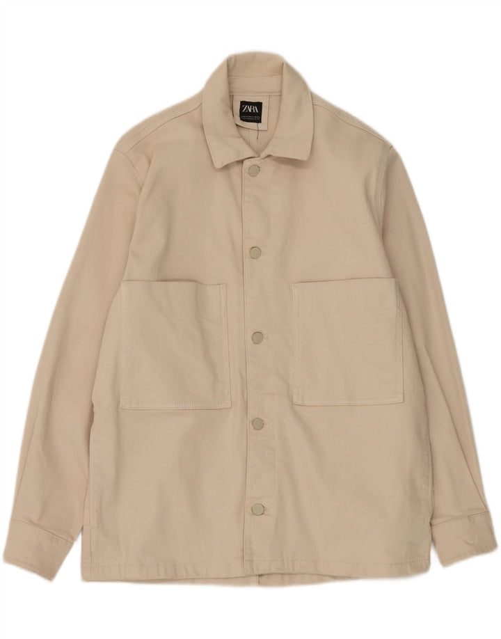 Zara Herren-Utility-Jacke UK 38 Mittelbeige Baumwolle