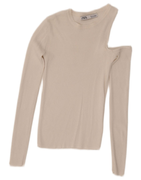 Zara Damen Langarm-One-Shoulder-Oberteil UK 8 Small Weiß