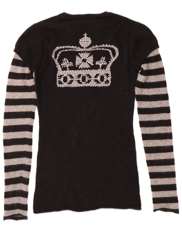BCBGMAXAZRIA Damen-Pullover mit grafischem Rundhalsausschnitt, Gr. 6, XS, Schwarz gestreift