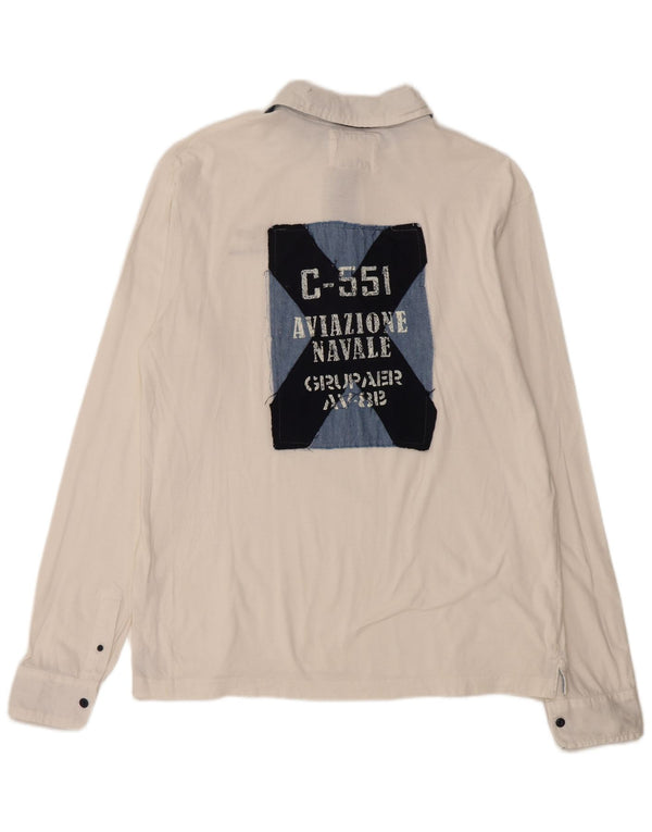 Aviazione Navale Herren-Rugby-Poloshirt mit Grafik, langärmlig, XL, weiße Baumwolle