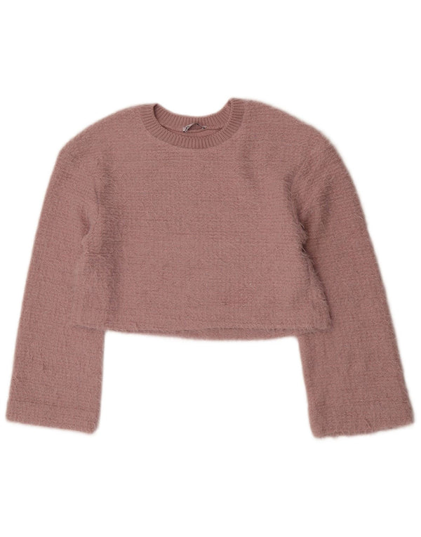 Zara Damen Crop-Pullover mit U-Boot-Ausschnitt, Gr. 10, Größe S, Rosa, Polyester