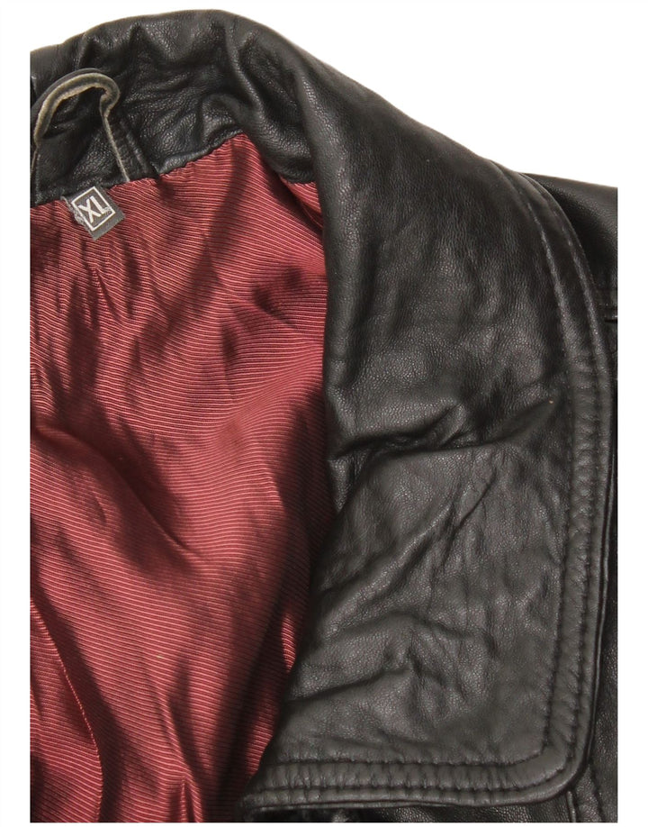 VINTAGE Mens Leather Coat UK 42 XL Black Leather