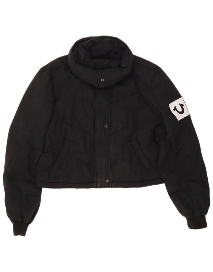 TRUE RELIGION Damen Crop Wattierte Jacke UK 16 Large Schwarz Polyester