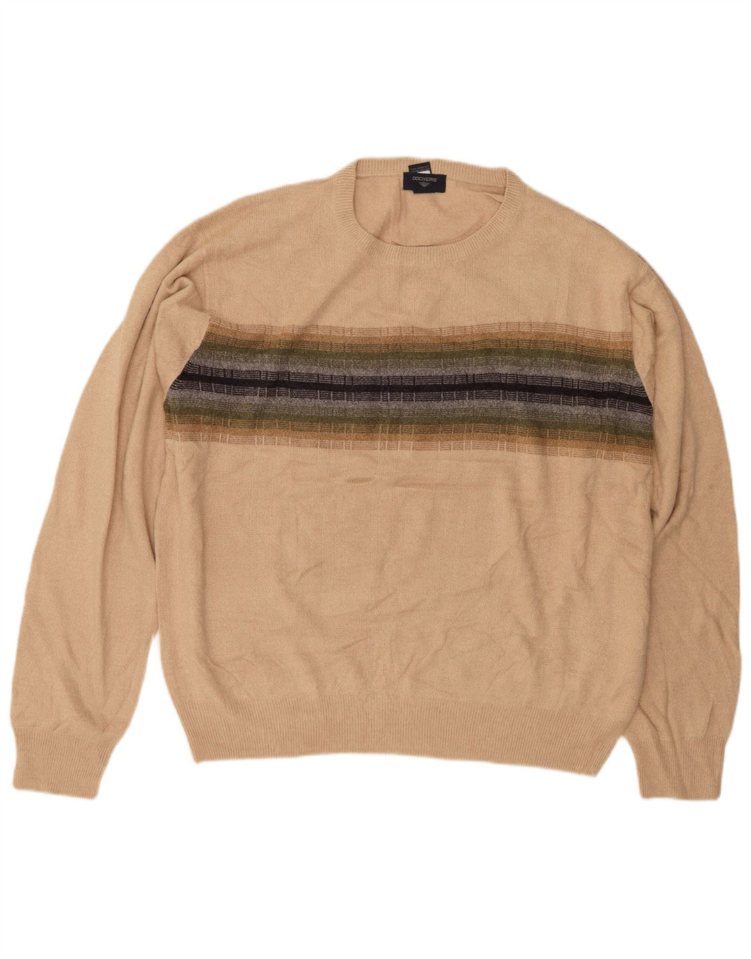 DOCKERS Herren-Pullover mit Rundhalsausschnitt, XL, beige gestreift, Polyacryl