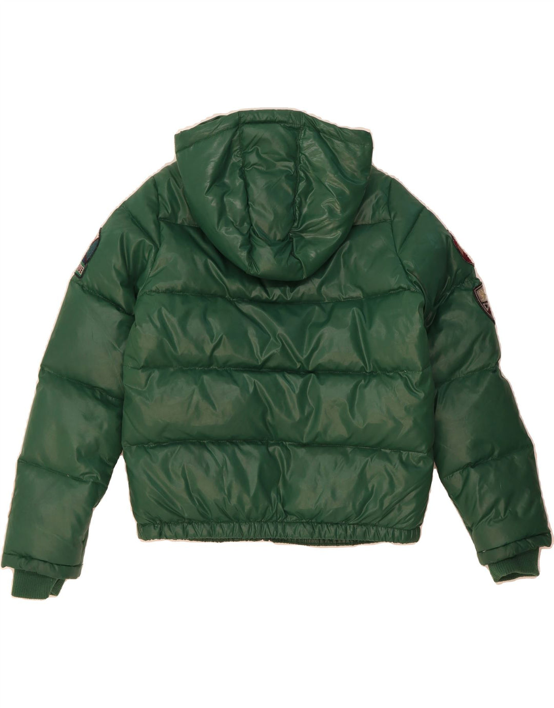 BENETTON Boys Graphic Hooded Padded Jacket 10-11 Years XL Green Polyester Vintage Benetton and Second-Hand Benetton from Messina Hembry 