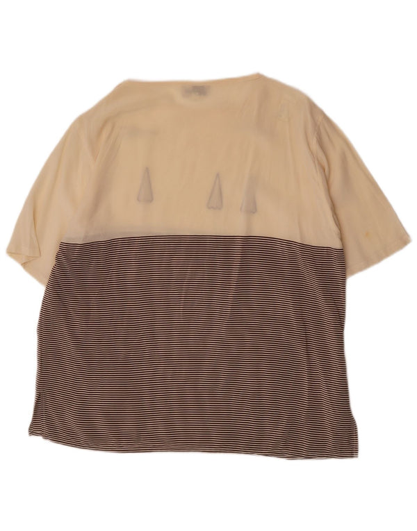 Les Copains Durchsichtiges Damen-Blusenoberteil UK 16 Große beige gestreifte Seide