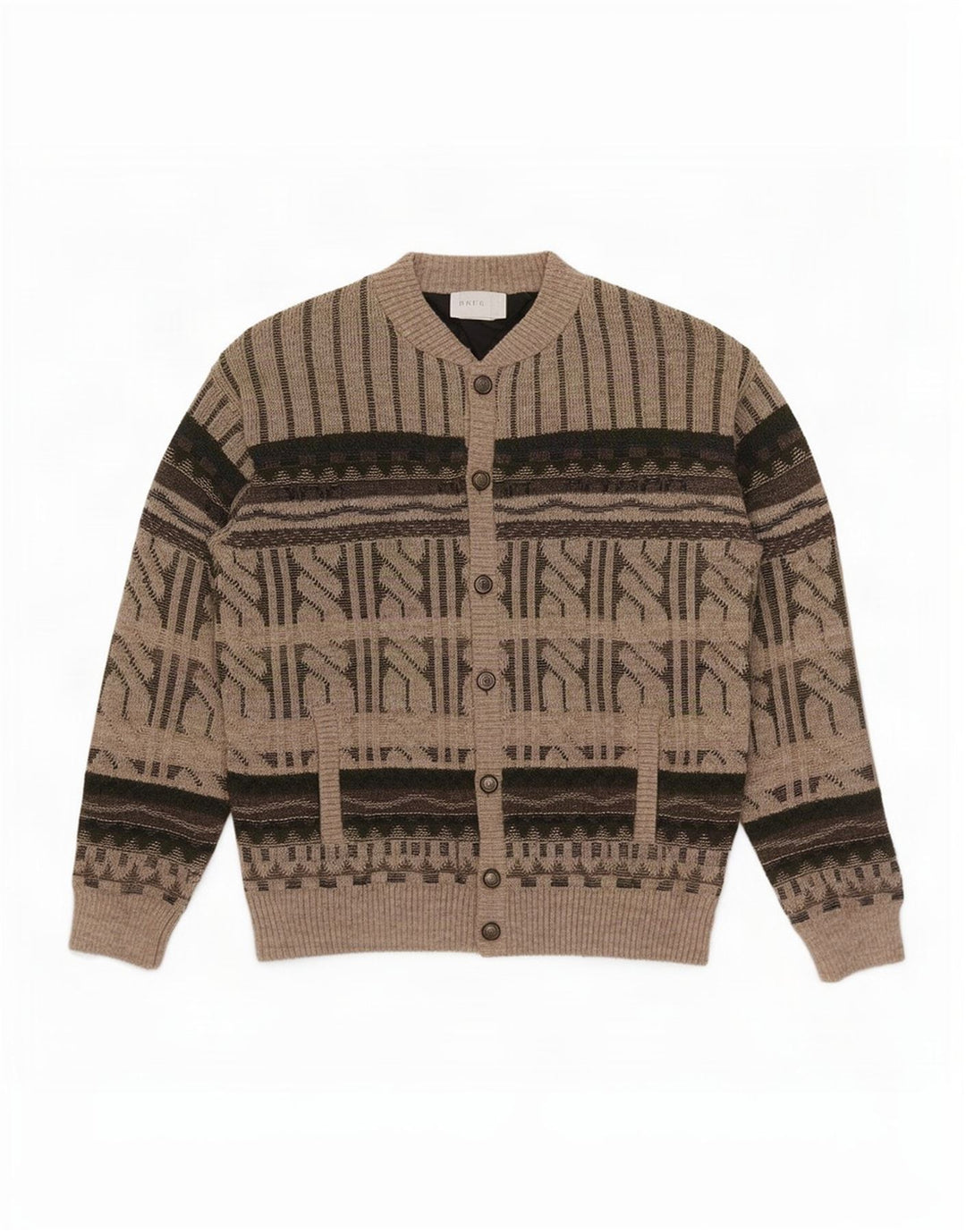 Vintage Herren Cardigan Pullover IT 52 Große braune geometrische Wolle
