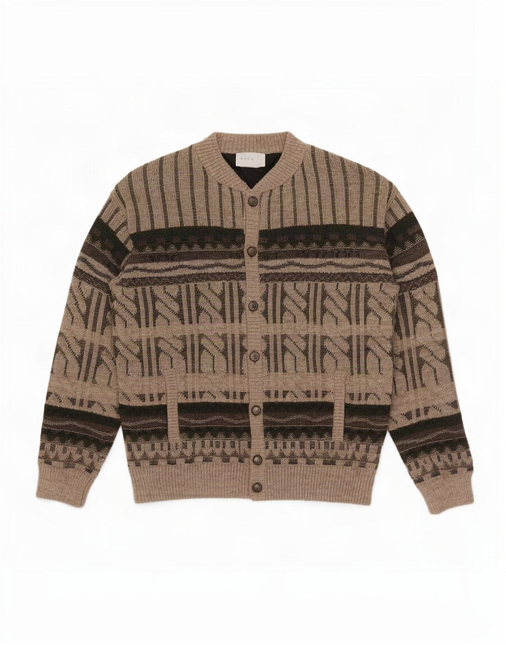 Vintage Herren Cardigan Pullover IT 52 Große braune geometrische Wolle