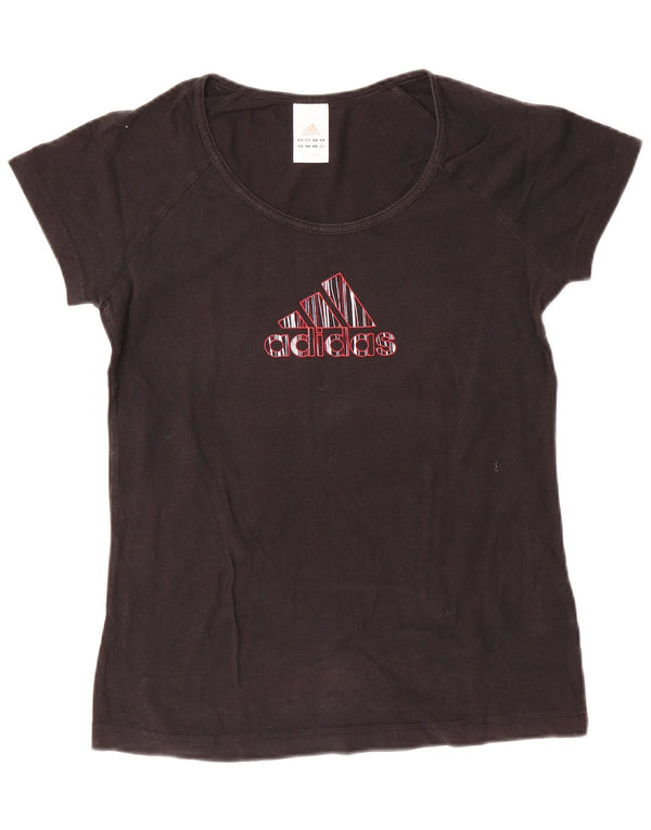 Adidas Damen Graphic T-Shirt Top UK 12 Medium Schwarz Baumwolle