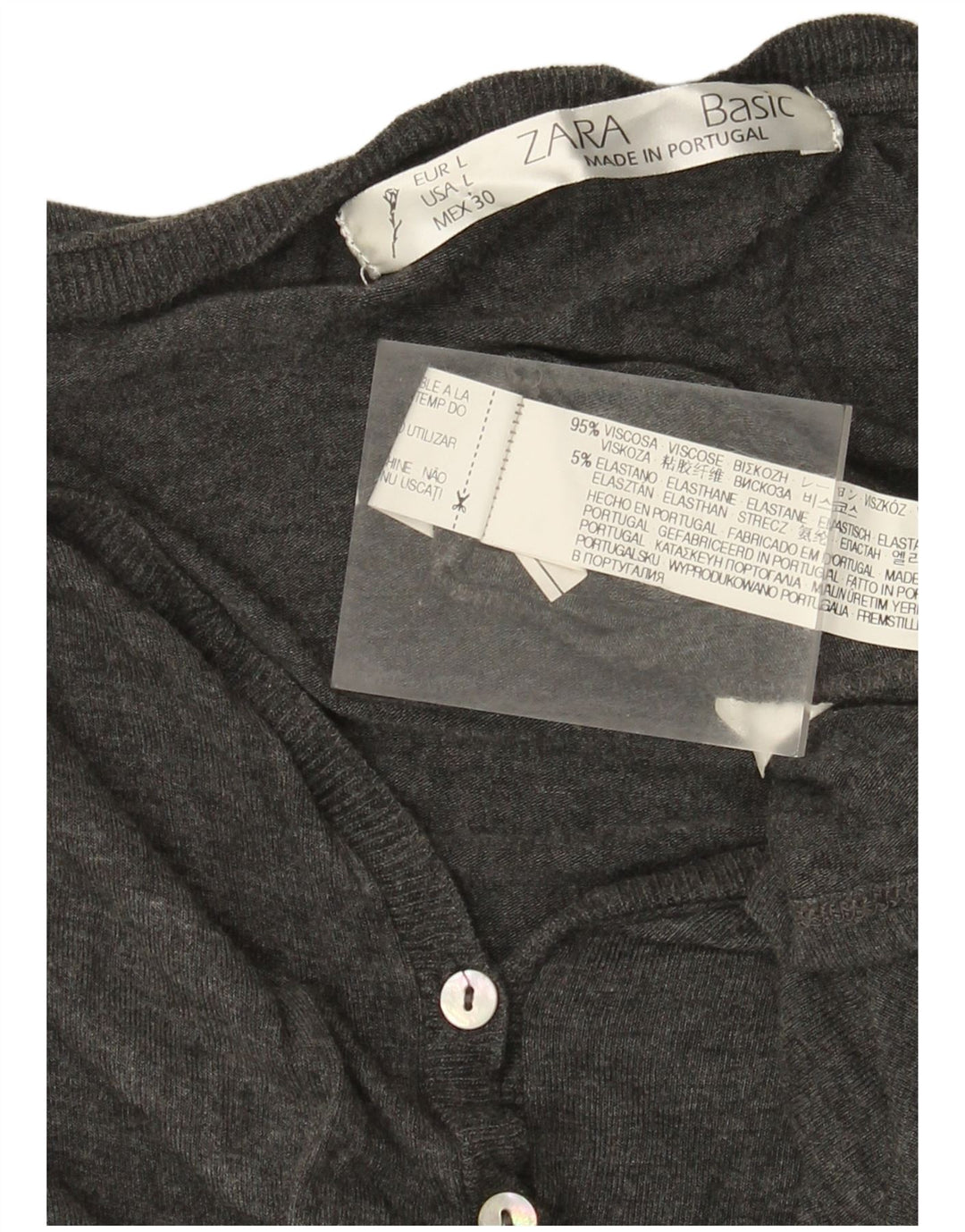 Zara Damen-Basic-Kleid mit 3/4-Ärmeln, UK-Größe 44, Größe L, graue Viskose
