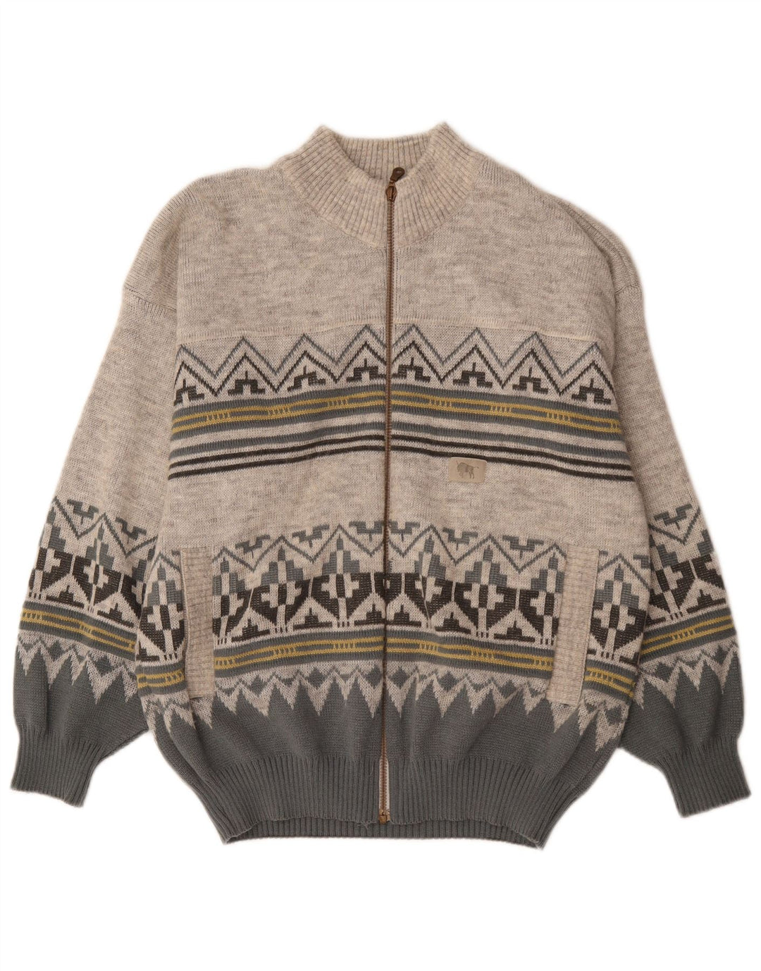 Maremma Herren-Strickjacke aus mittelgrauem Fair-Isle-Polyacryl