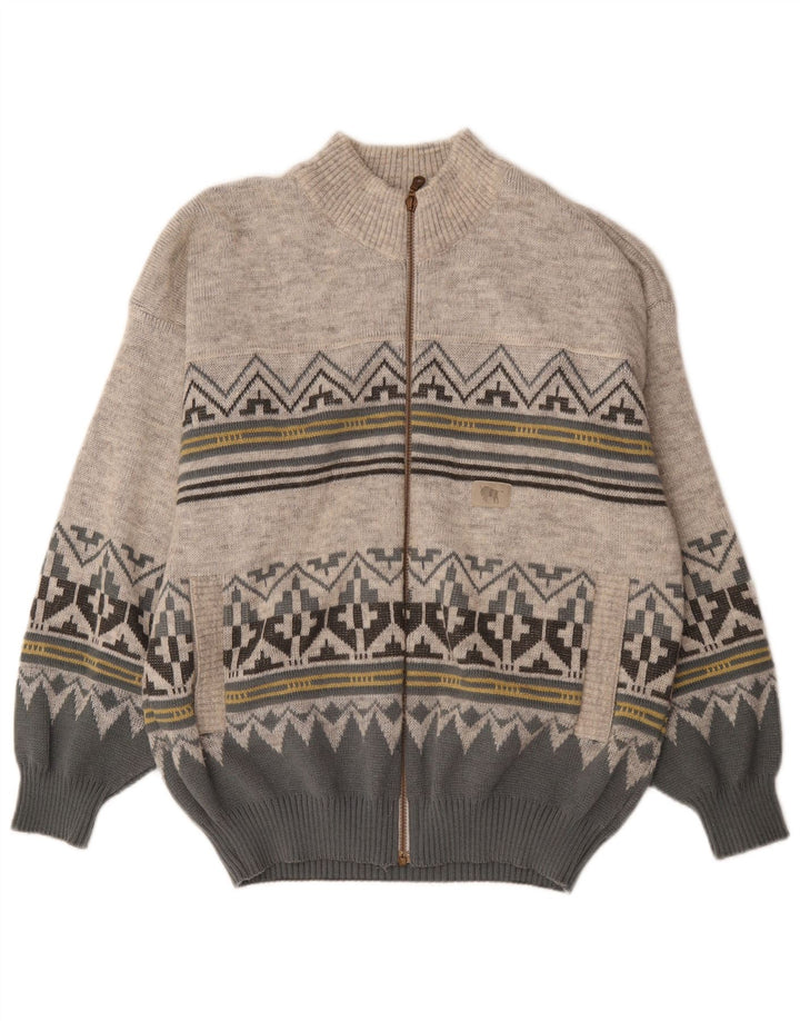 Maremma Herren-Strickjacke aus mittelgrauem Fair-Isle-Polyacryl