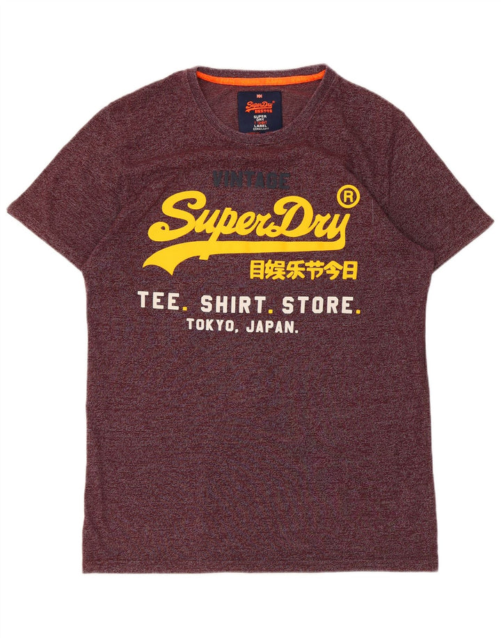 SUPERDRY Herren Grafik-T-Shirt-Oberteil, groß, Burgunderrot, Nadelstreifen-Baumwolle