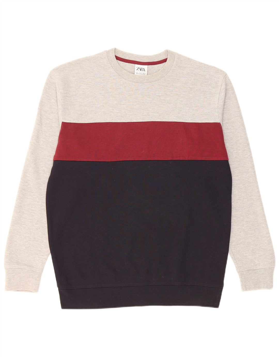 Zara Herren-Sweatshirt-Pullover, große graue Colourblock-Baumwolle